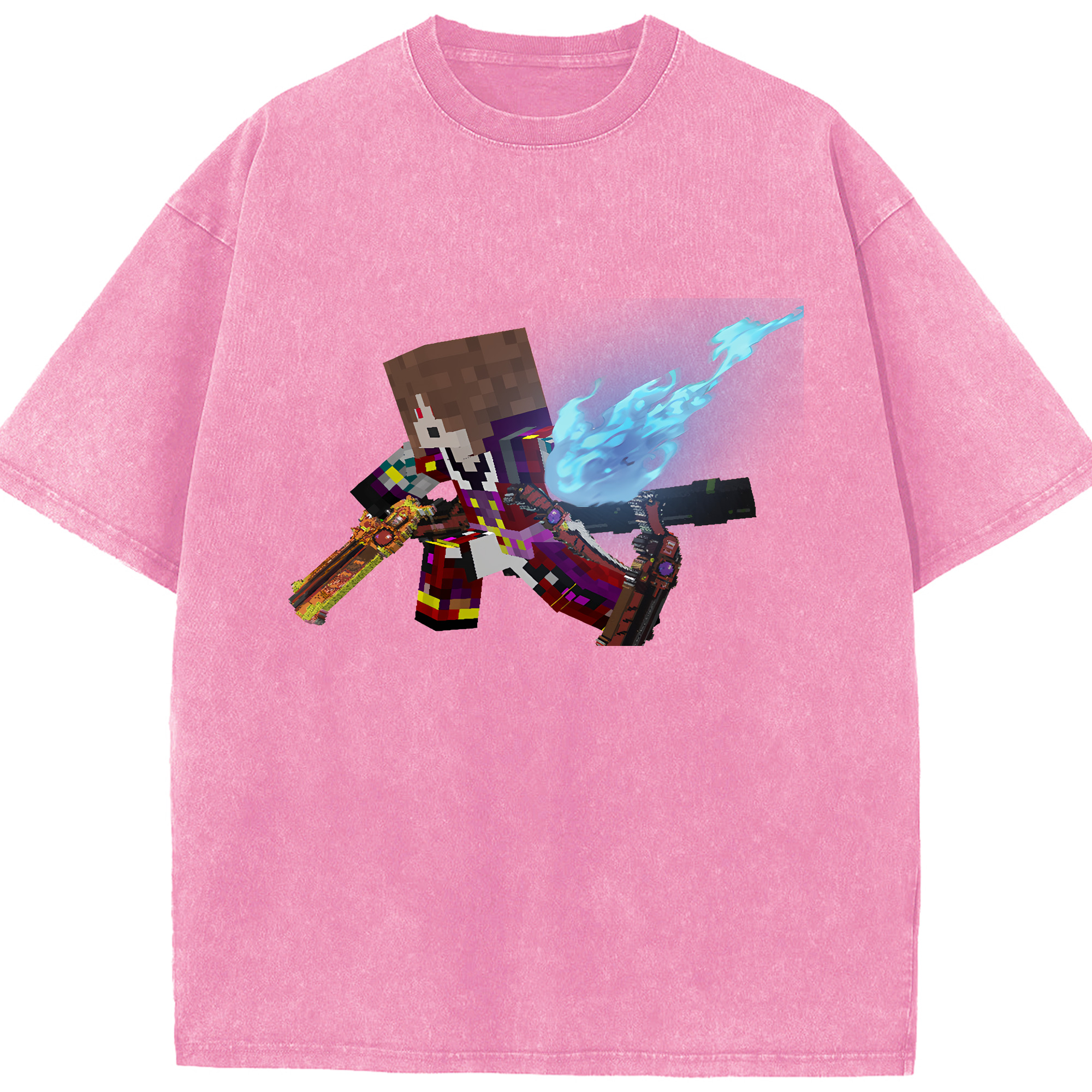 （画像用） マインクラフト ブロックの世界 Minecraft MC Block world 綿100% ヴィンテージ風 半袖Tシャツ（フロントプリント）